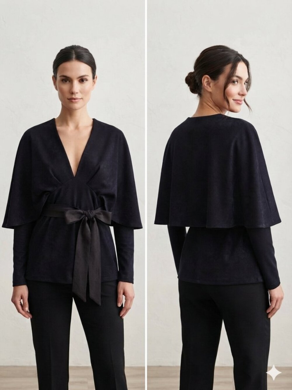NWT DO+BE Collection Women's Long Sleeve V-Neck Cape Top Black S